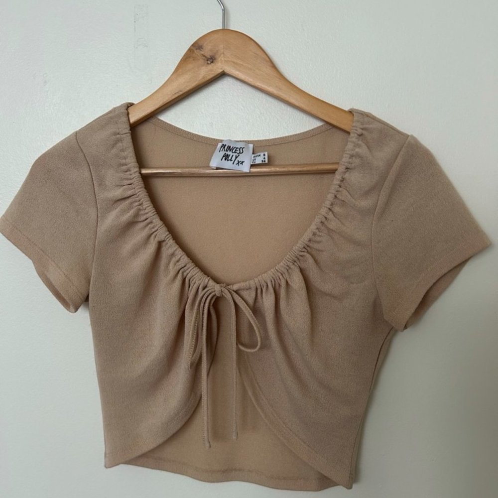 Princess Polly Reedman Tie-Front Crop Top | Beige